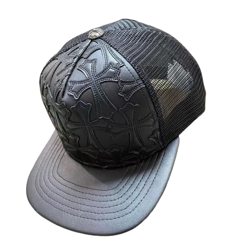 Chrome Hearts Cemetery Cross Leather Stitched Trucker Hat